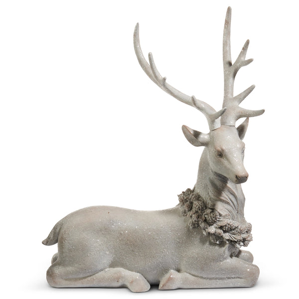29" Iced Laying Deer with Holly Wreath