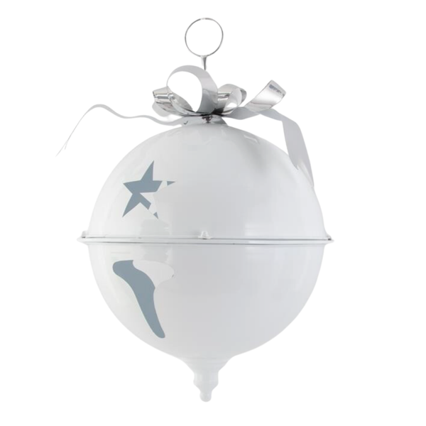 24 Inch Large White Metal Jingle Bell w/Silver Bow and Hanger