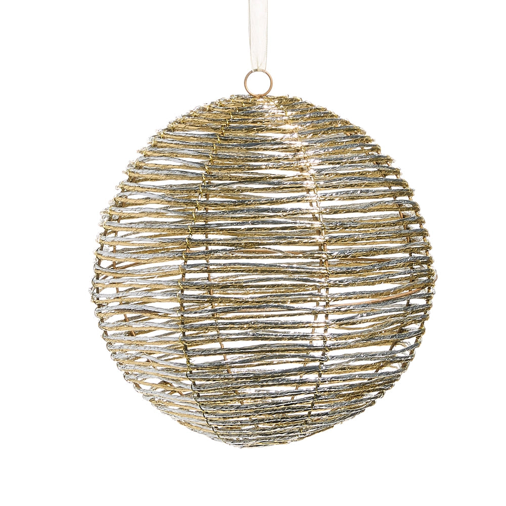 10" Silver and Gold Wrapped Ball Ornament