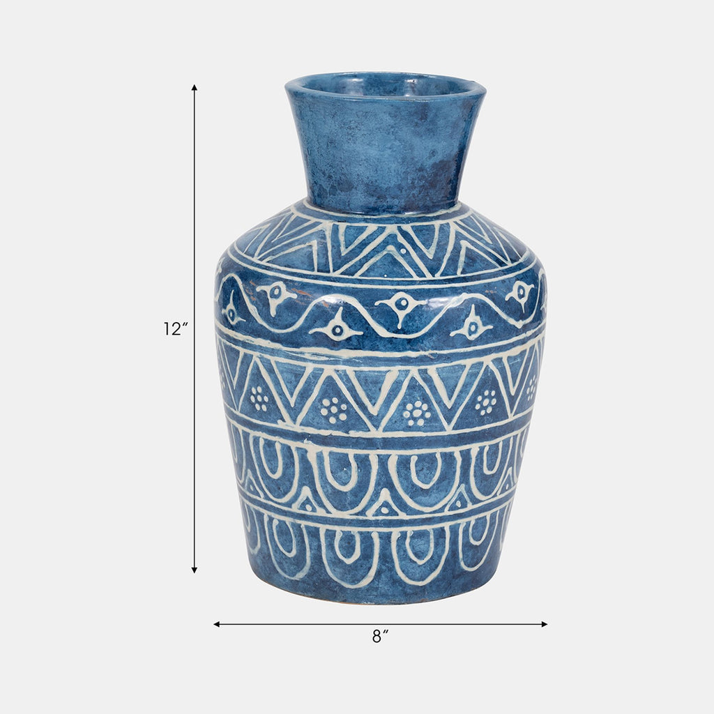 TERRACOTTA, 12"H VASE, BLUE