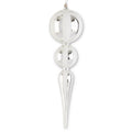15 Inch White & Silver Striped Glass Double Ball Finial Ornament