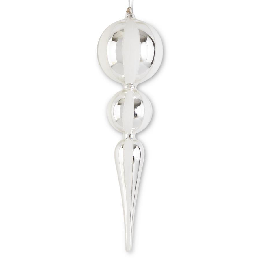 15 Inch White & Silver Striped Glass Double Ball Finial Ornament