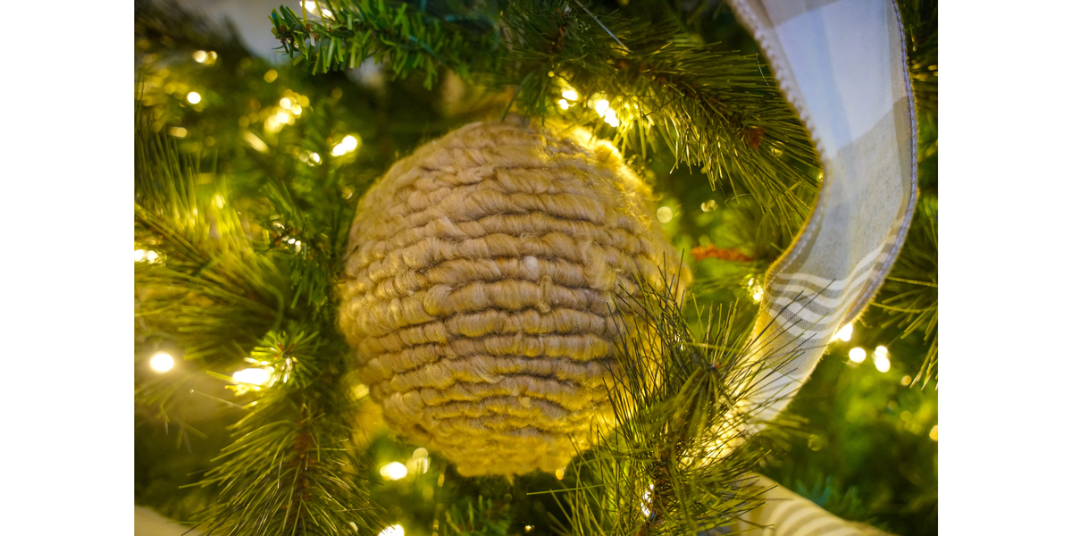 wooly yarn ball ornament beige
