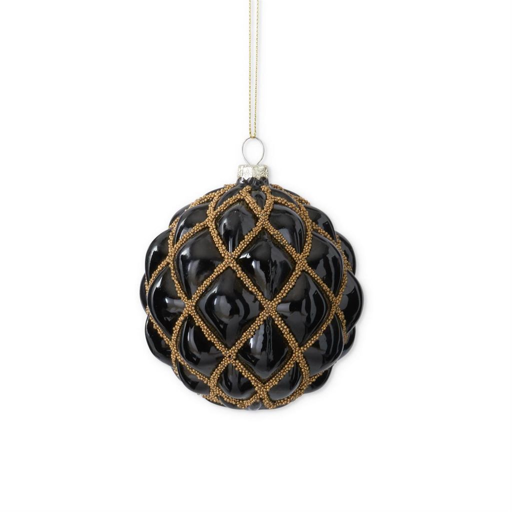 Assorted Black Glass Ornaments w/Quilted Gold Trim (2 Styles)