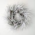 FLOCKED PINE WREATH GR WH