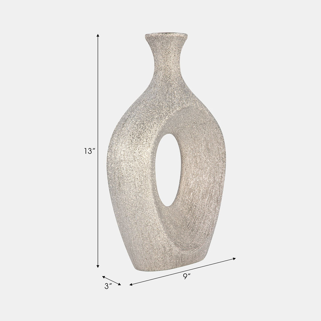 BEADED OVAL VASE CUT-OUT  SILVER