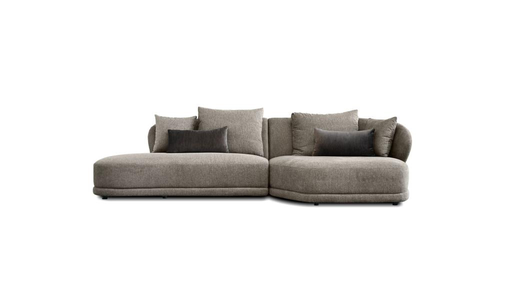 VOLTAIRE LSF CHAISE SECTIONAL BRINDLE BROWN WITH COCOA BUNNY SQUARE PILLOWS AND MOCHA BEAN RECTANGULAR PILLOWS FABRIC 4 PIECE