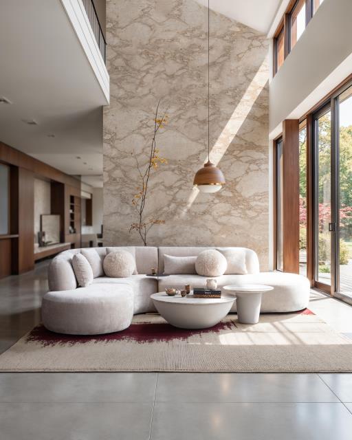 ITZA CHAISE FACING RIGHT SECTIONAL DARK CREAM WITH SOFT CREAM SQUARE PILLOWS AND ANGORA BALL PILLOWS FABRIC 3-PIECE