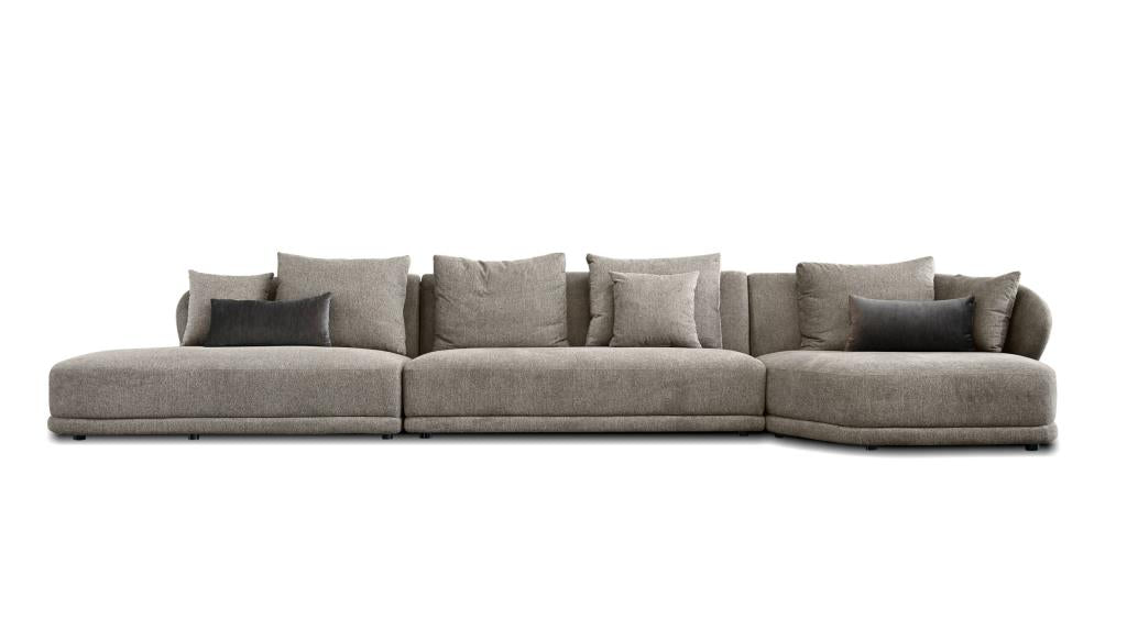 VOLTAIRE LSF CHAISE SECTIONAL BRINDLE BROWN WITH COCOA BUNNY SQUARE PILLOWS AND MOCHA BEAN RECTANGULAR PILLOWS FABRIC 4 PIECE