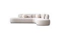 ITZA CHAISE FACING RIGHT SECTIONAL DARK CREAM WITH SOFT CREAM SQUARE PILLOWS AND ANGORA BALL PILLOWS FABRIC 3-PIECE