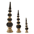Set of 3 Black Velvet 4-Ball Finials w/Gold Trim & Base