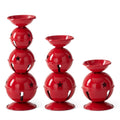 Set of 3 Red Metal Jingle Bell Pillar Candleholders