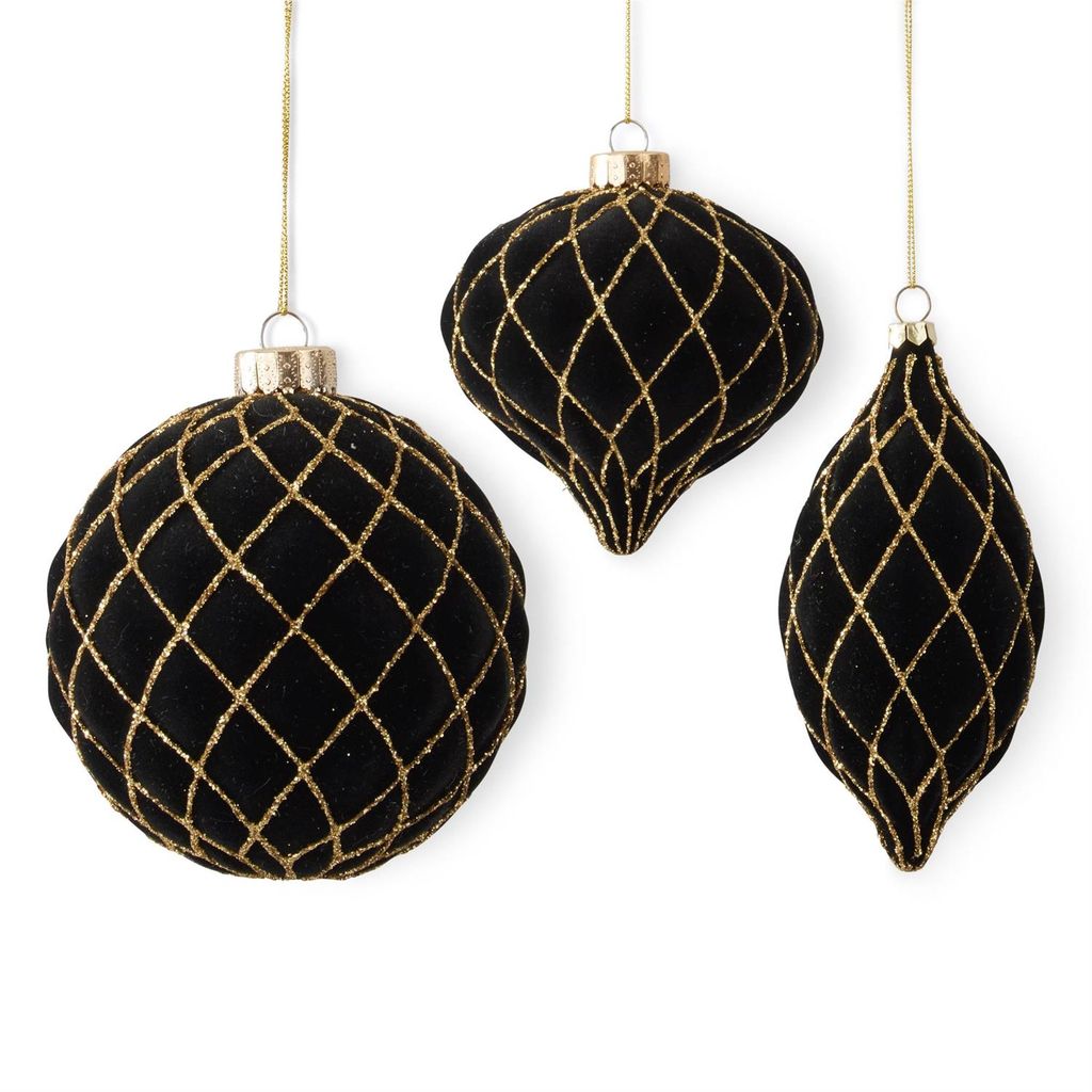 Assorted Black & Gold Velvet Ornaments (3 Styles)