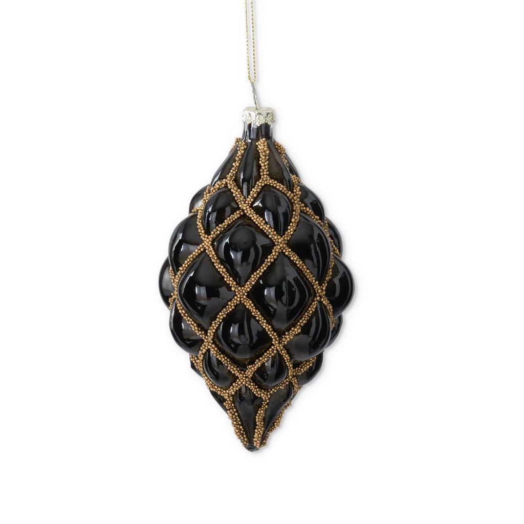 Assorted Black Glass Ornaments w/Quilted Gold Trim (2 Styles)