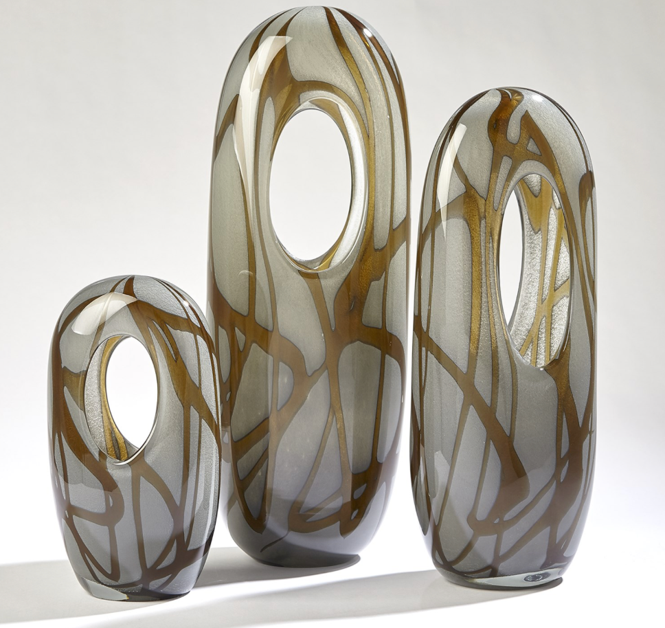 SWIRL VASE-AMBER/GREY-MED