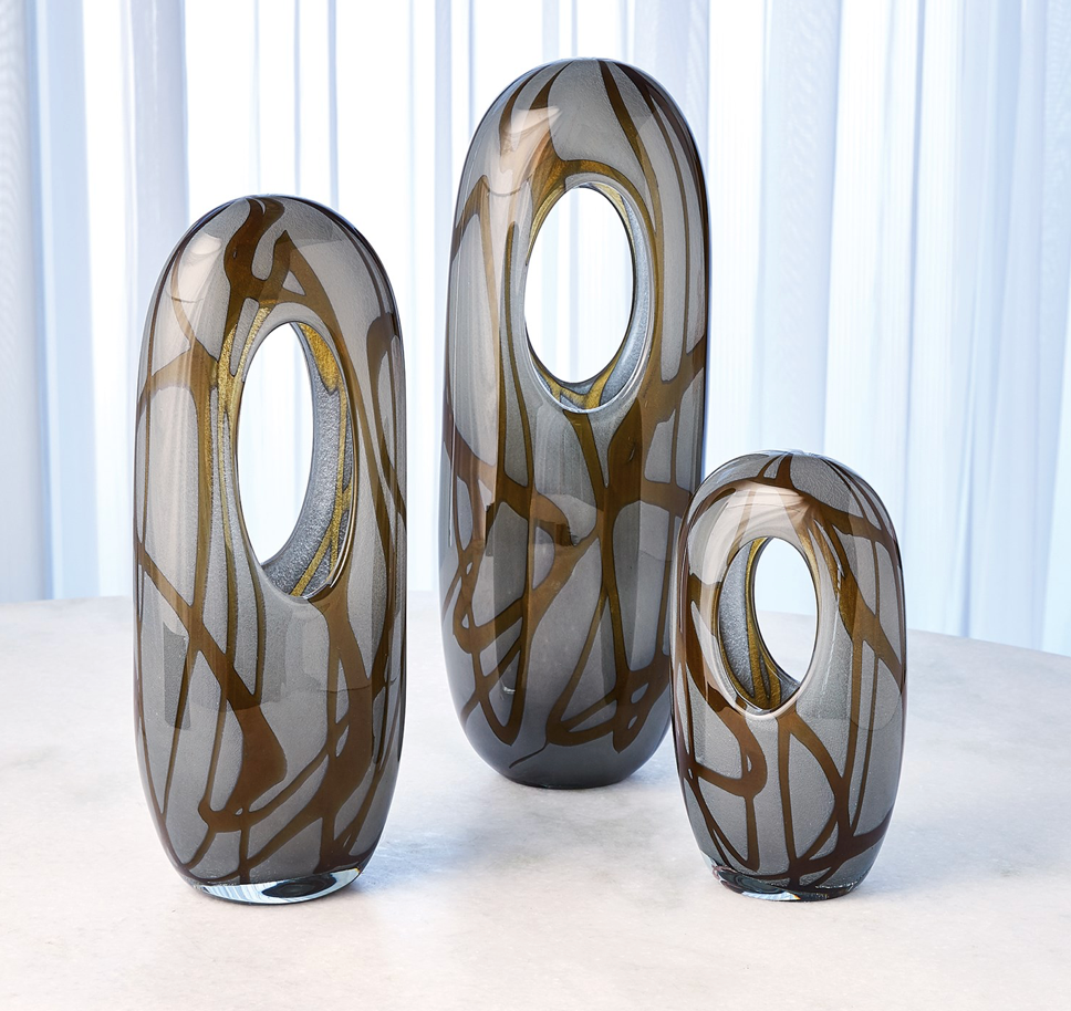 SWIRL VASE-AMBER/GREY-SM