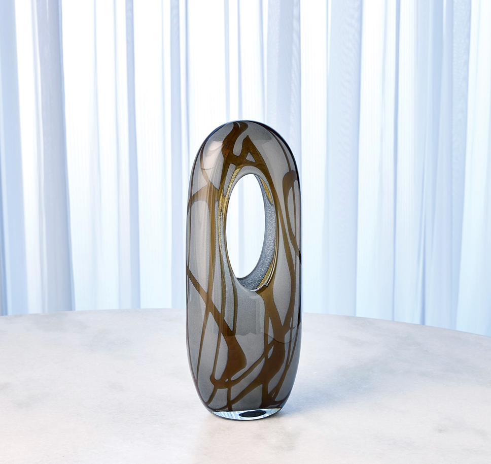 SWIRL VASE-AMBER/GREY-MED