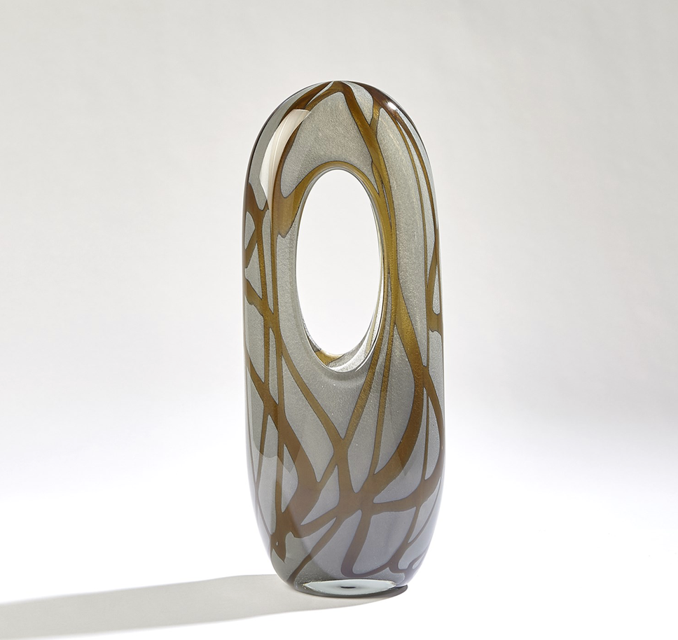 SWIRL VASE-AMBER/GREY-MED