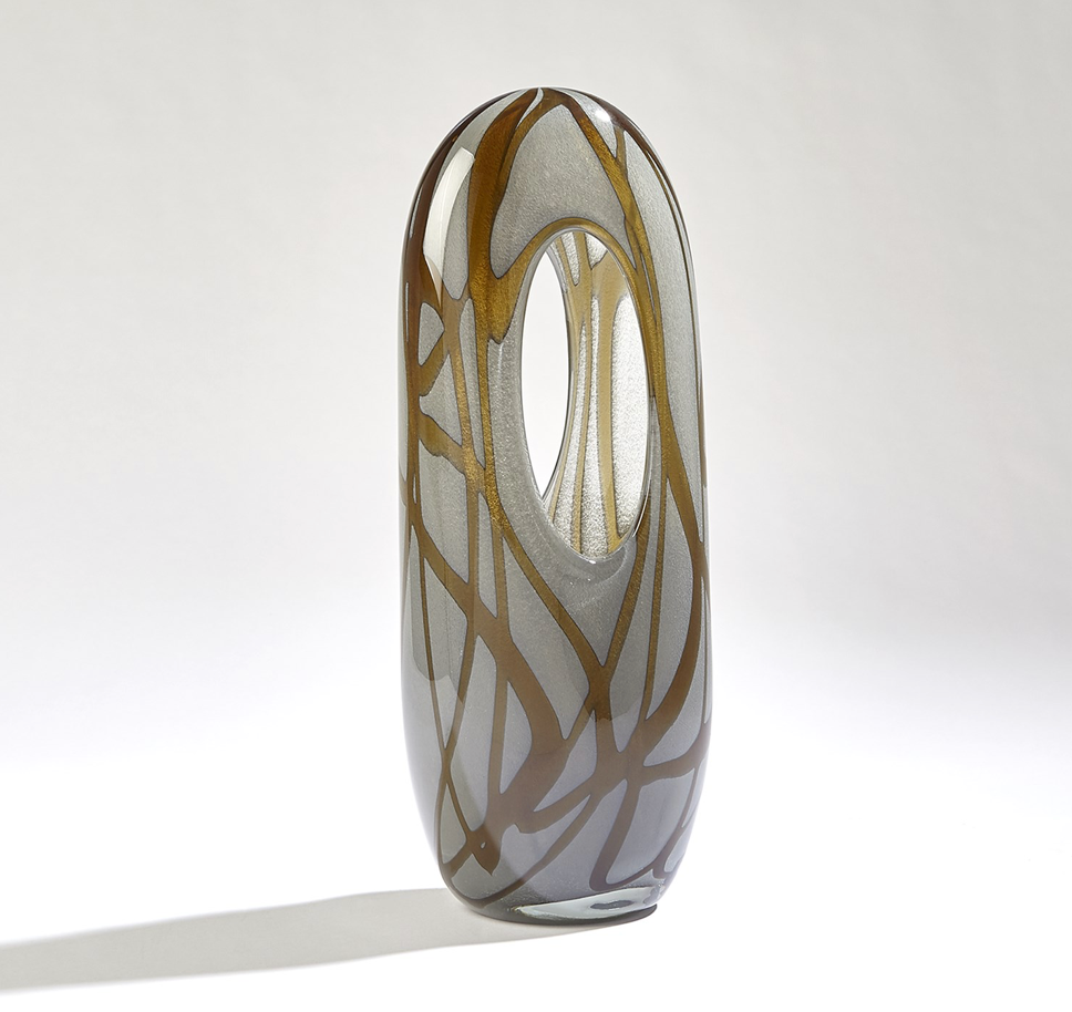 SWIRL VASE-AMBER/GREY-MED