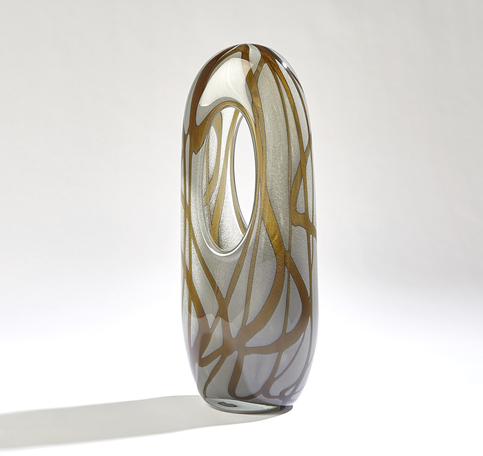 SWIRL VASE-AMBER/GREY-MED