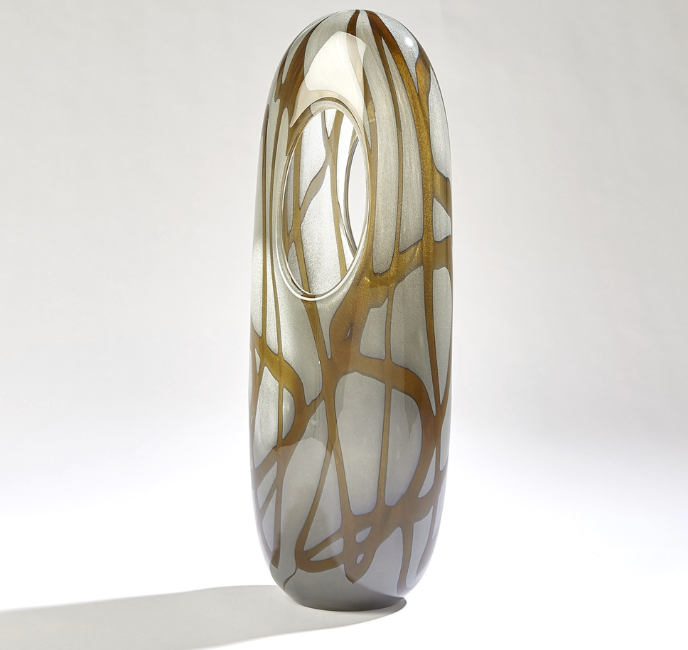 SWIRL VASE-AMBER/GREY-LG