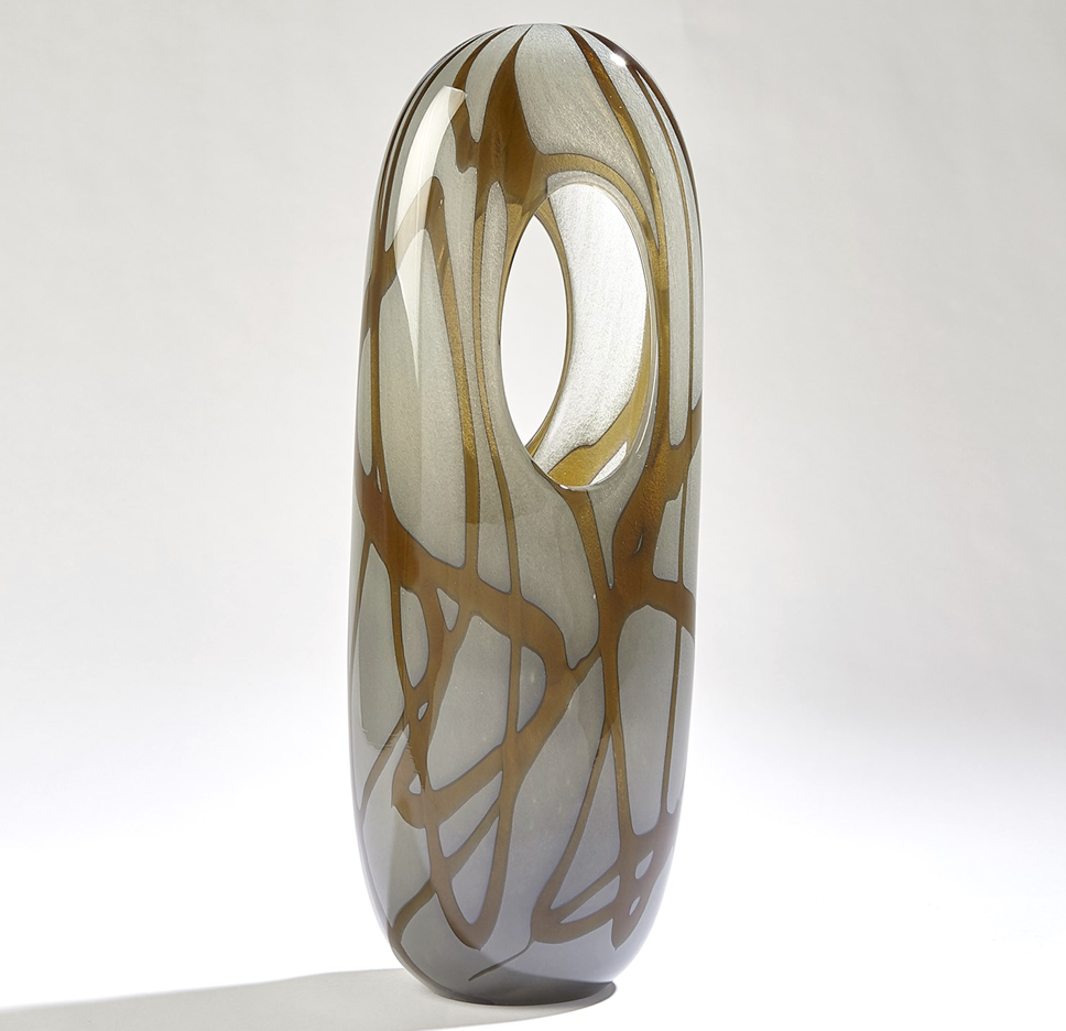 SWIRL VASE-AMBER/GREY-LG