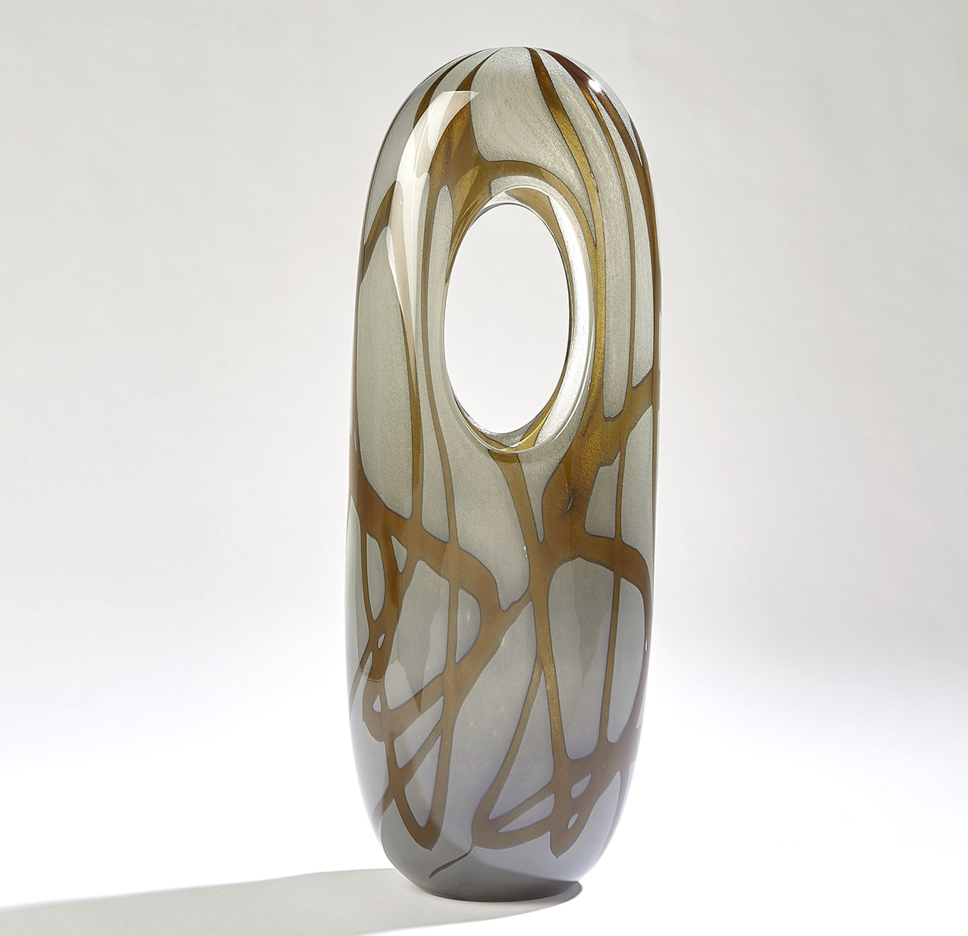 SWIRL VASE-AMBER/GREY-LG