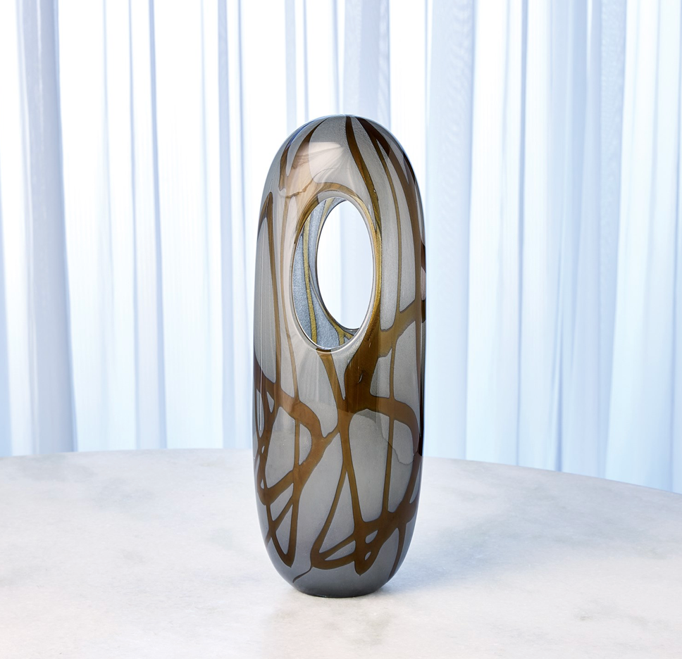 SWIRL VASE-AMBER/GREY-LG