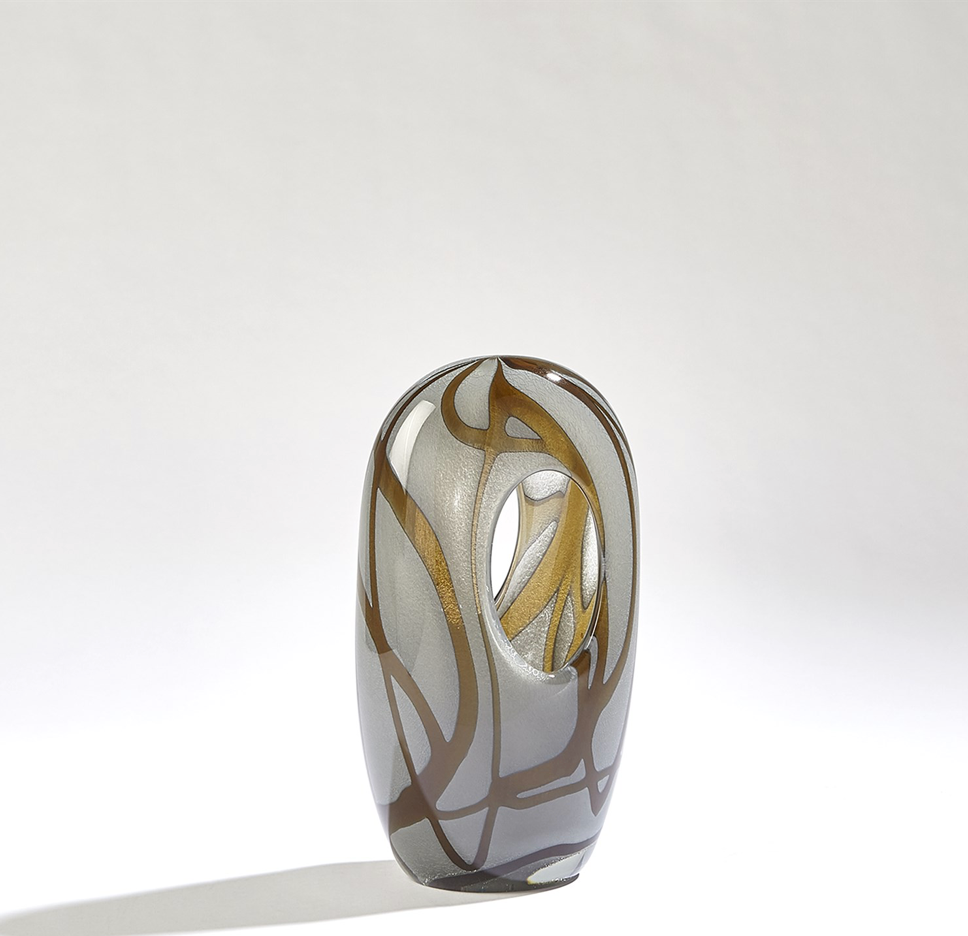 SWIRL VASE-AMBER/GREY-SM