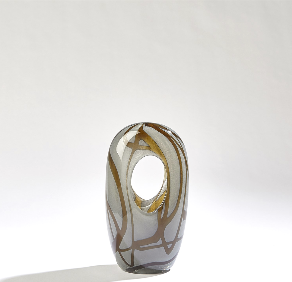 SWIRL VASE-AMBER/GREY-SM