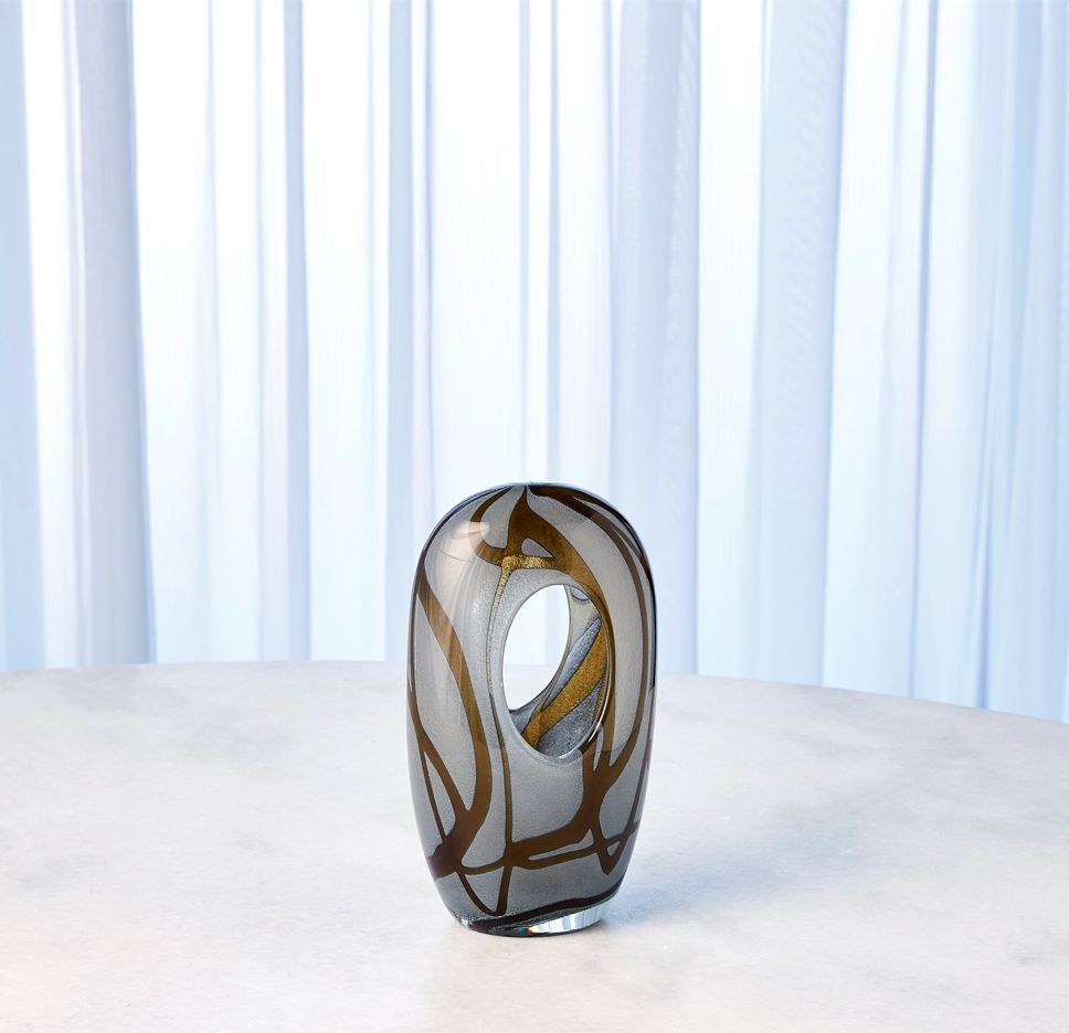 SWIRL VASE-AMBER/GREY-SM
