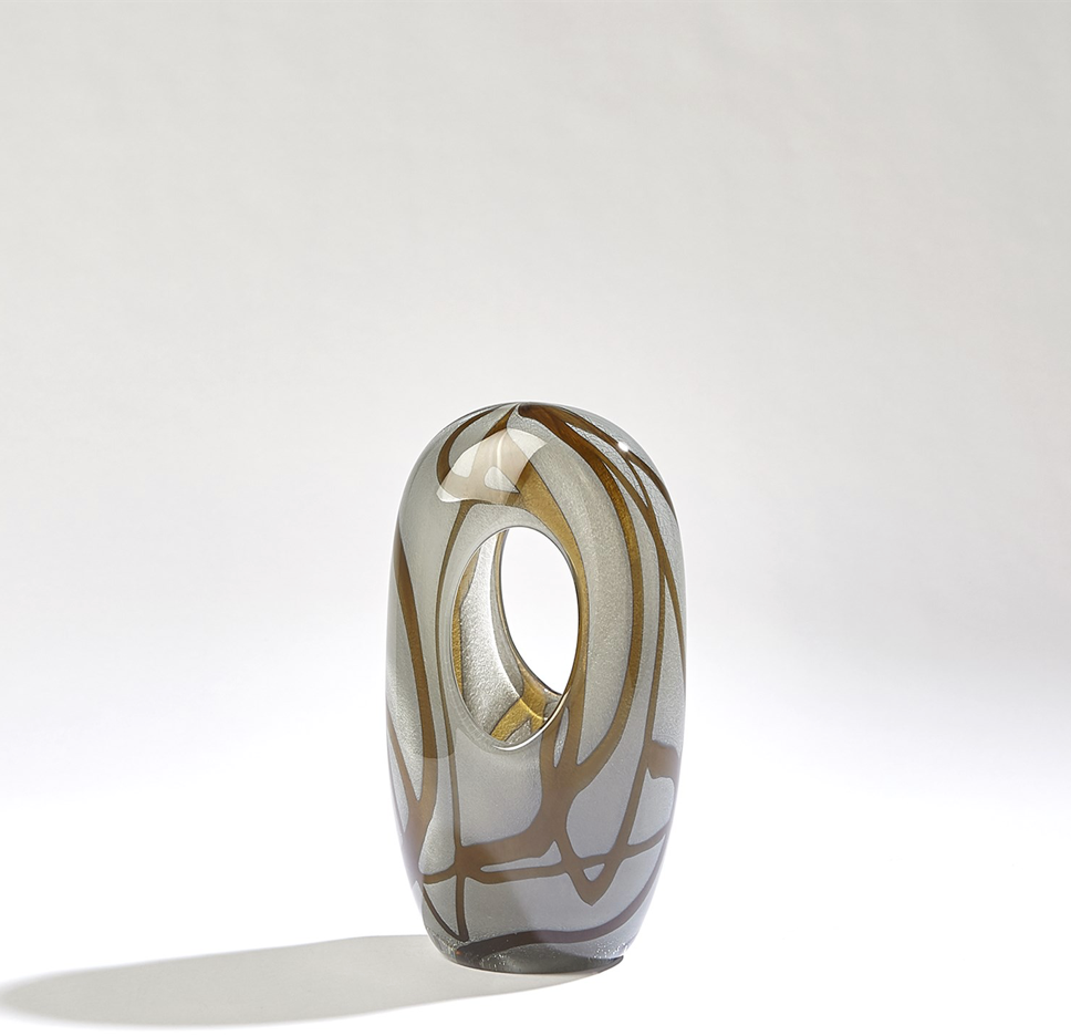 SWIRL VASE-AMBER/GREY-SM