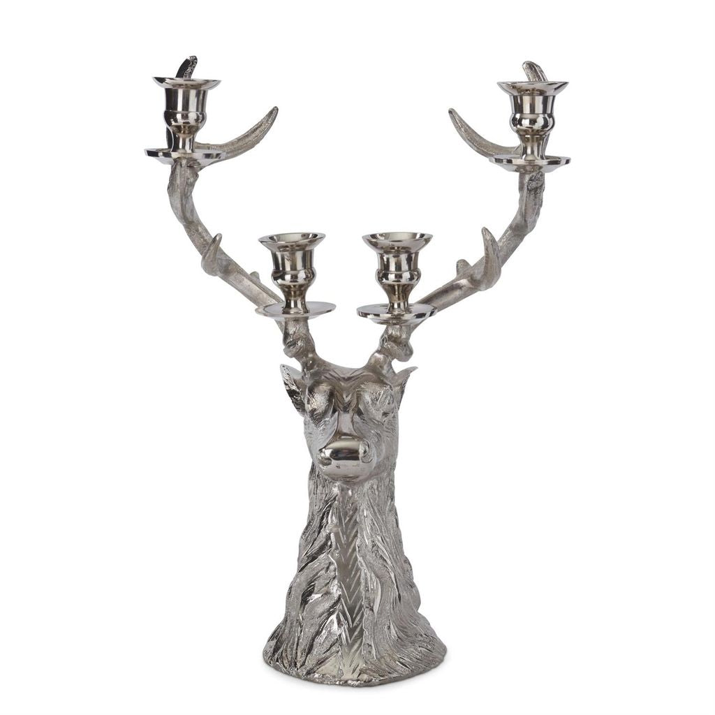 16 Inch Silver Deer Bust 4 Taper Candelabra