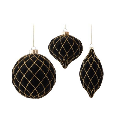 Assorted Black & Gold Velvet Ornaments (3 Styles)