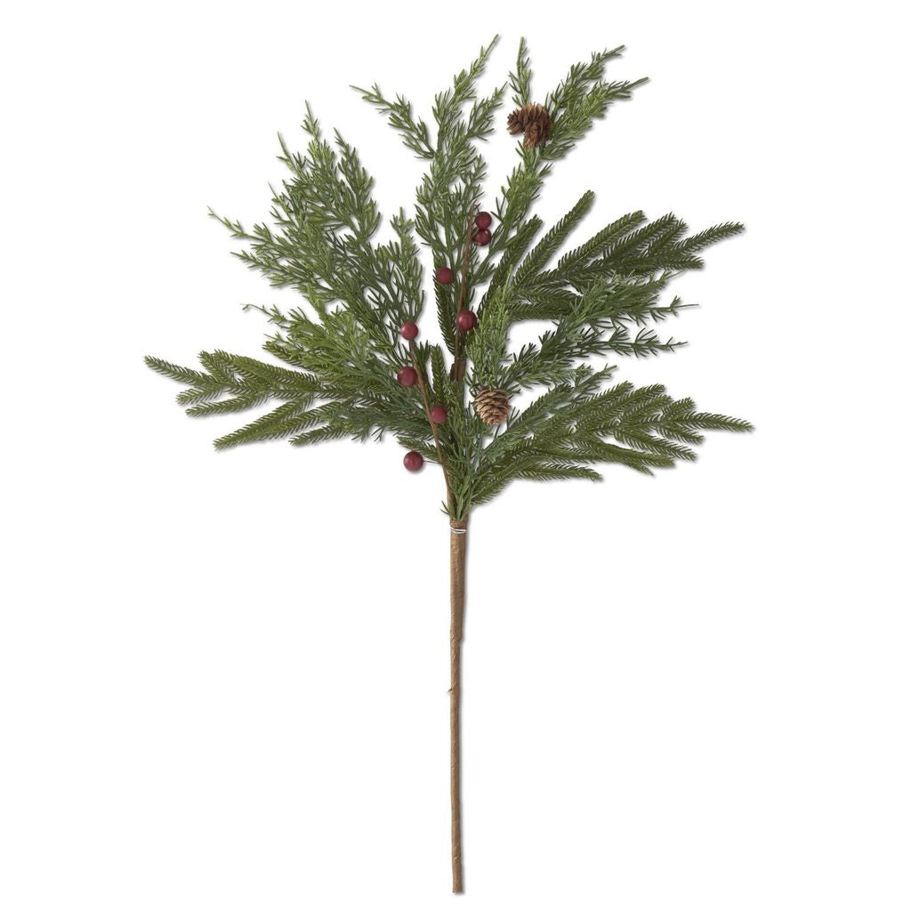 24 Inch Real Touch Mixed Pine Stem w/Pinecones & Red Berries