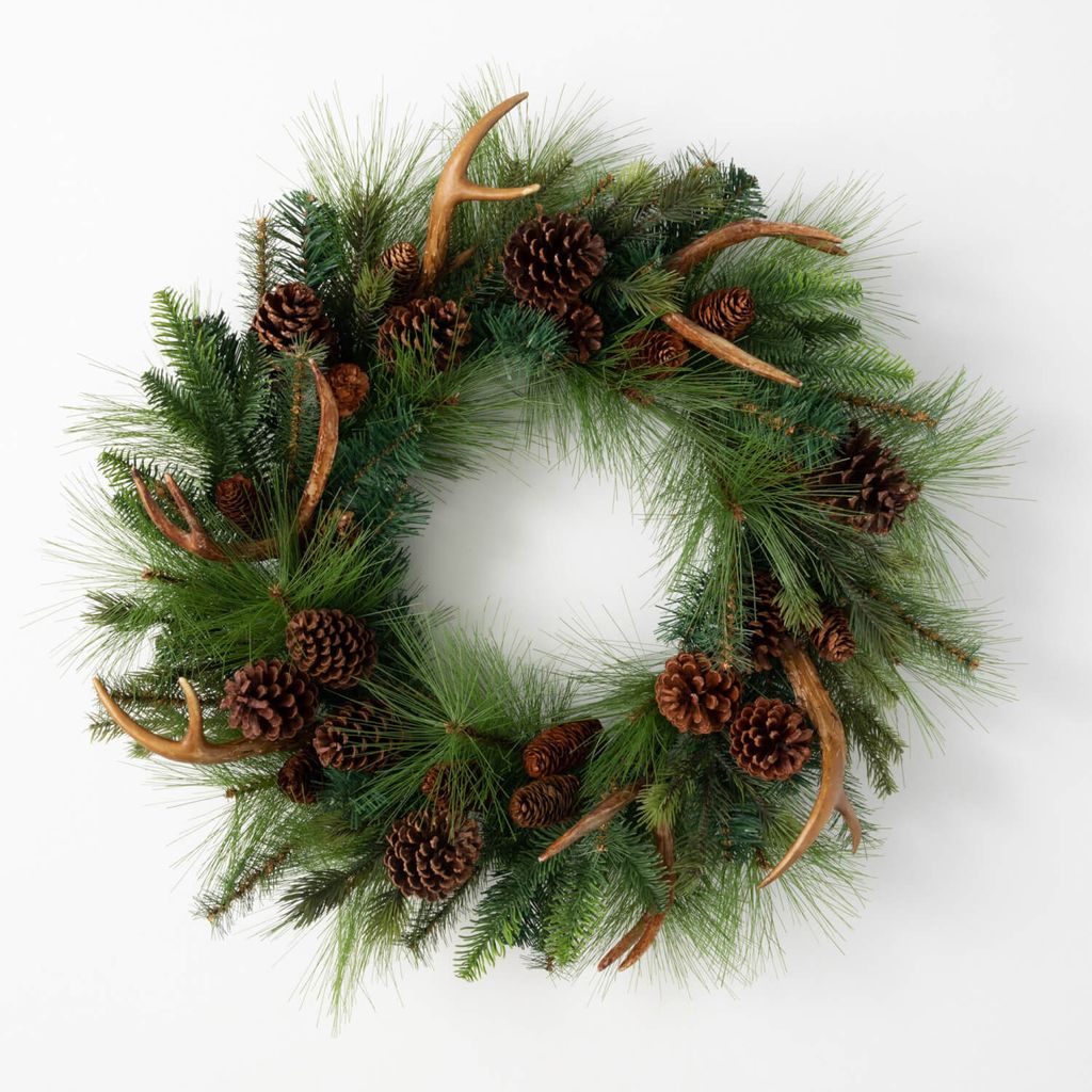 28" PINE CONE & ANTLER WREATH