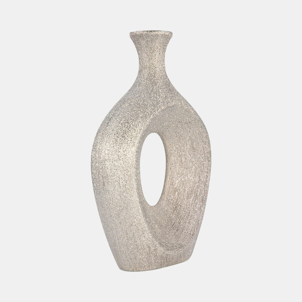 BEADED OVAL VASE CUT-OUT  SILVER