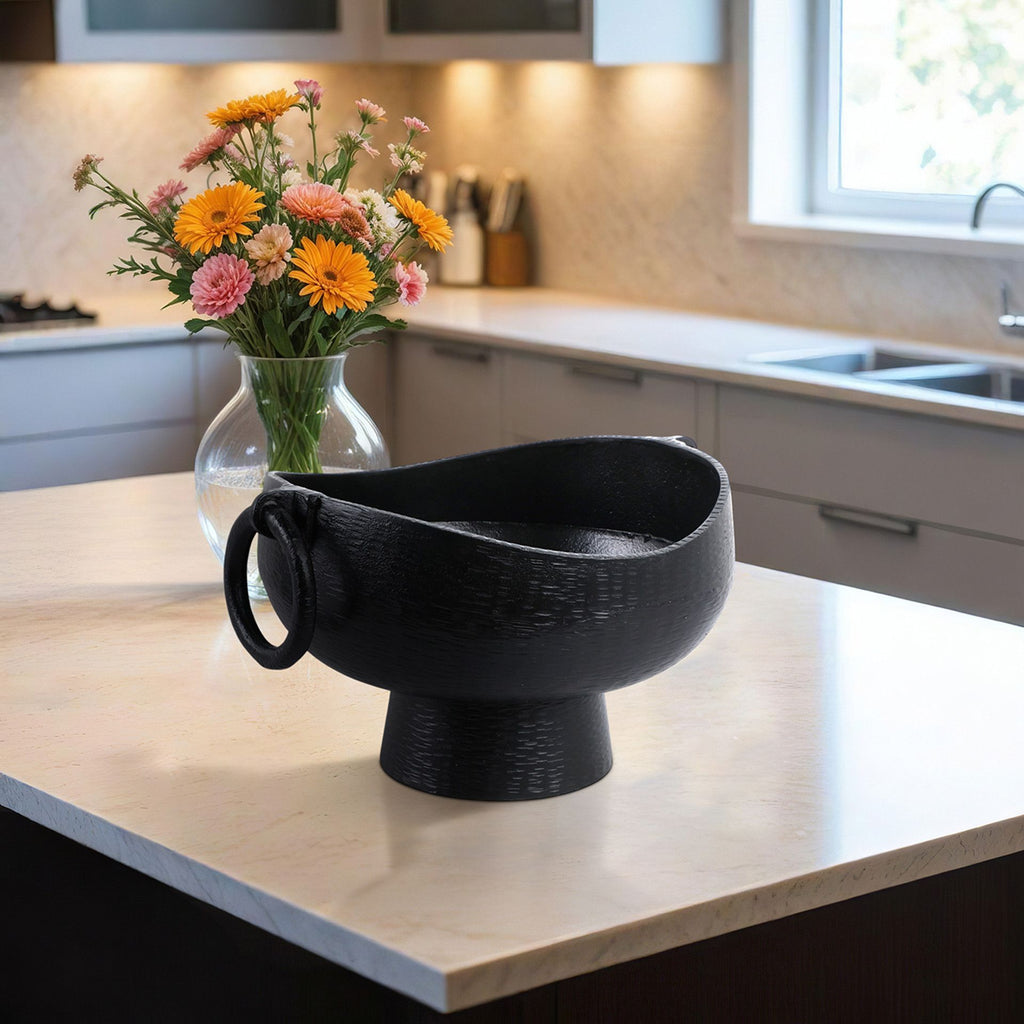 METAL PEDESTAL BOWL WITH 0 RING HANDLES
