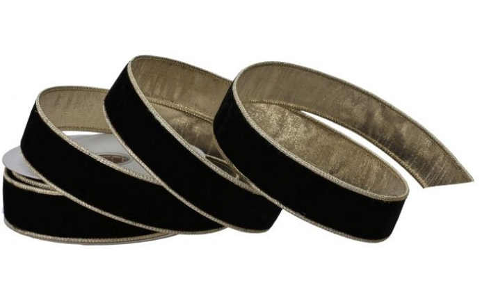 1.5"X10Y PREMIUM VELVET W/GOLD EDGE BLACK