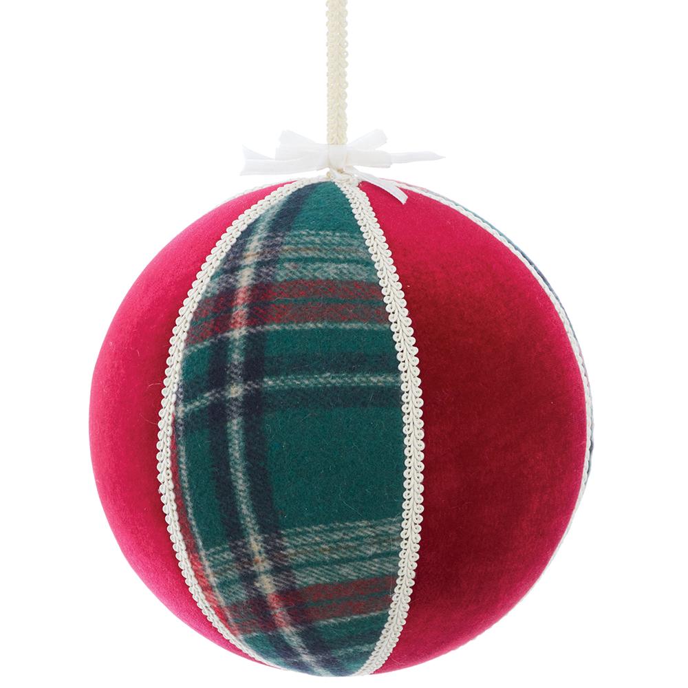 8"PLAID/VELVET BALL ORNAMENT