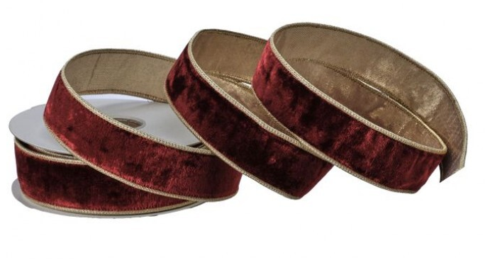 1.5"X10Y PREMIUM VELVET W/GOLD EDGE BURGANDY