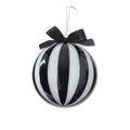 7 Inch Black & White Striped Glass Ornament & Ribbon Hanger