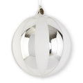 6 Inch White & Silver Round  Striped Glass Ornament