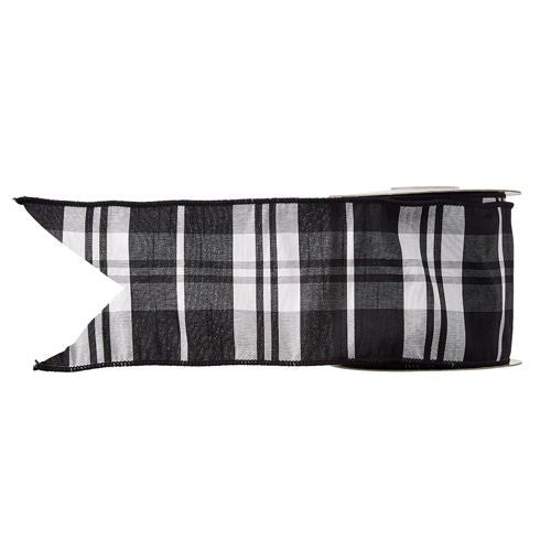 4" X 10 Yds Black and White Plaid Wired Ribbon
