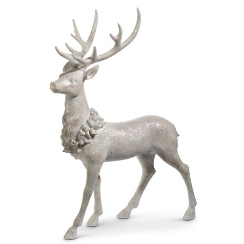 37.5" ICED STANDING DEER WITH HOLLY WREATH