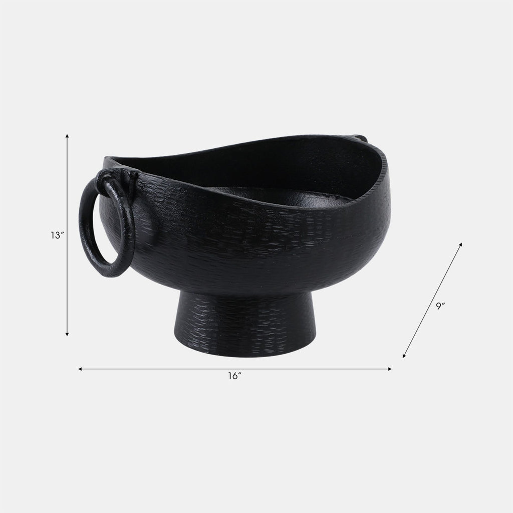 METAL PEDESTAL BOWL WITH 0 RING HANDLES