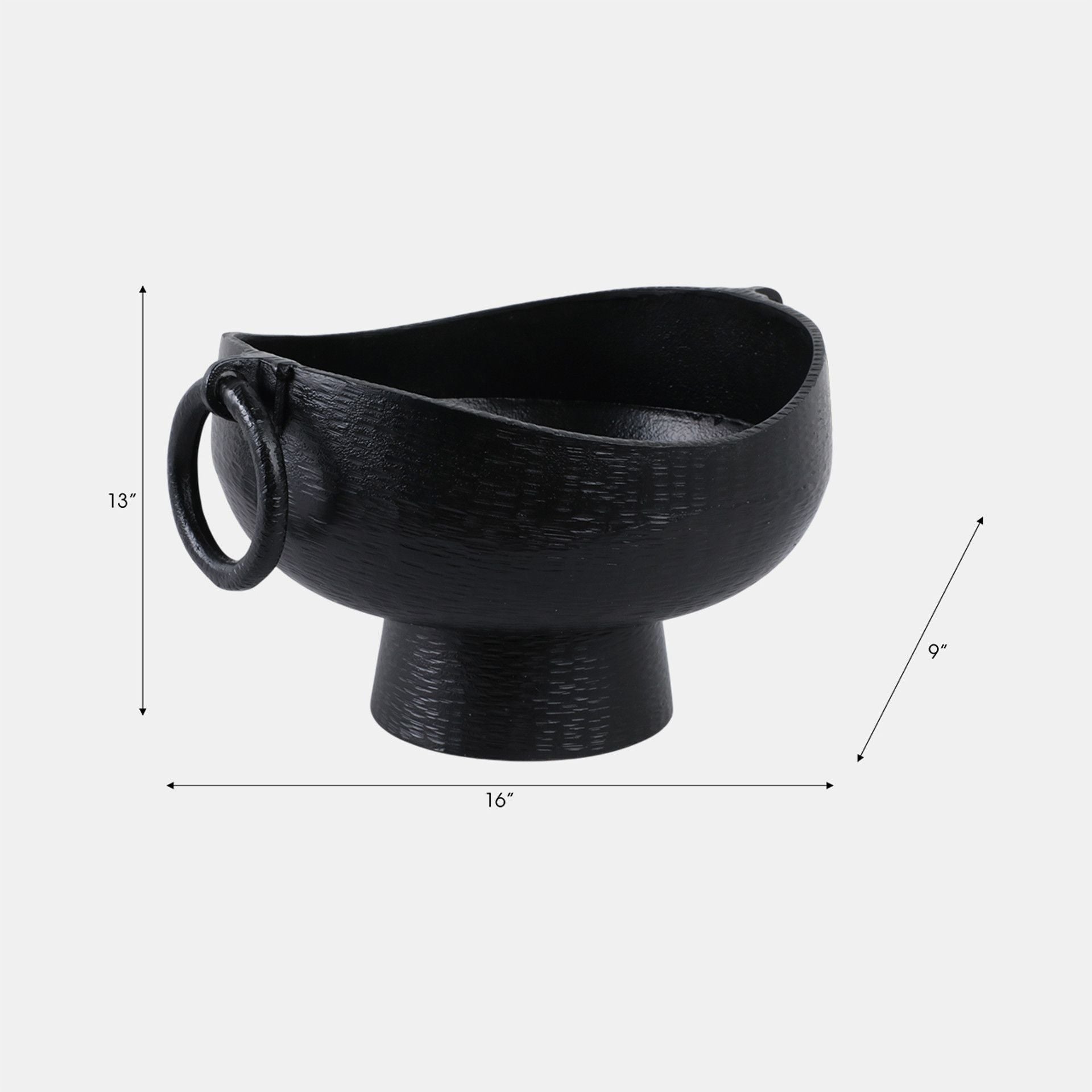 METAL PEDESTAL BOWL WITH 0 RING HANDLES
