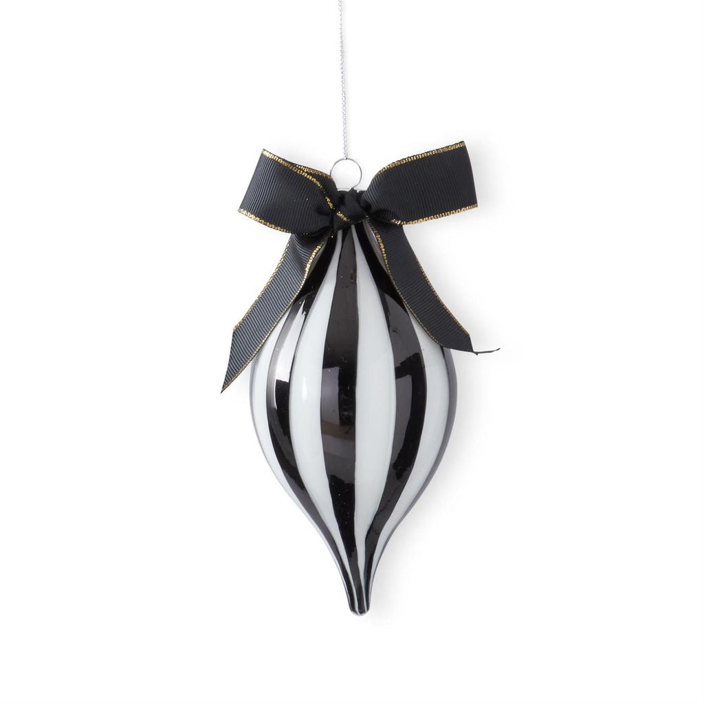 6 Inch Black & White Glass Teardrop Ornament