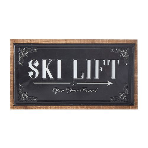 "SB" 17.75" SKI LIFT EMBOSSED METAL WITH WOOD WALL ART