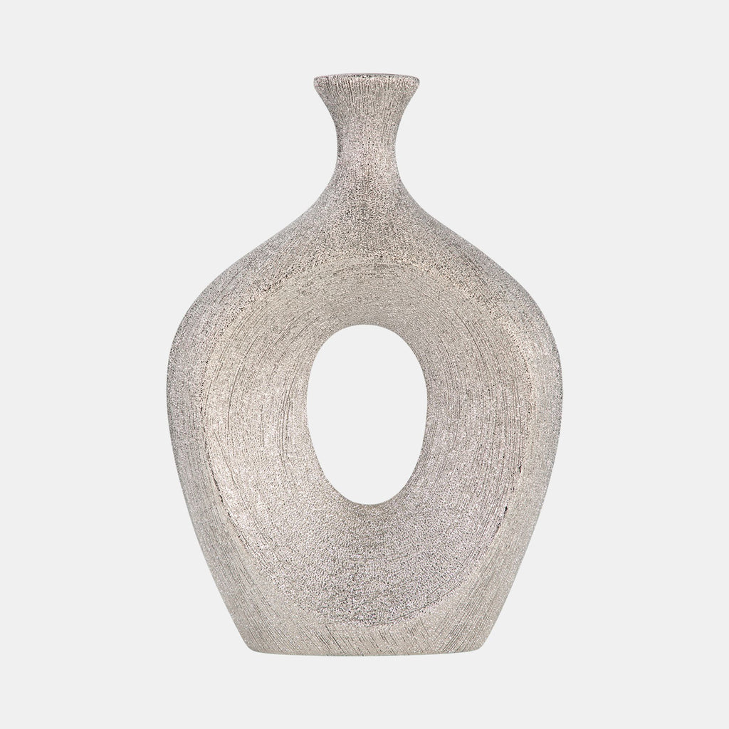 BEADED OVAL VASE CUT-OUT  SILVER